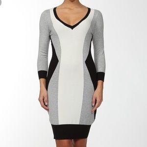 bebe Black Gray White Long Sleeve Dress Mini SizeM